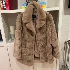 BCBGMaxAzria Taupe Plush Teddy Coat